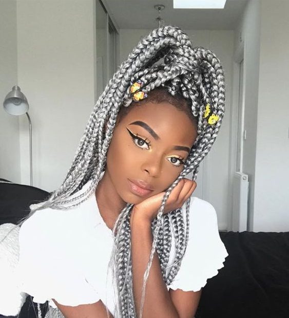 Silver Box Braids With Gold Accents