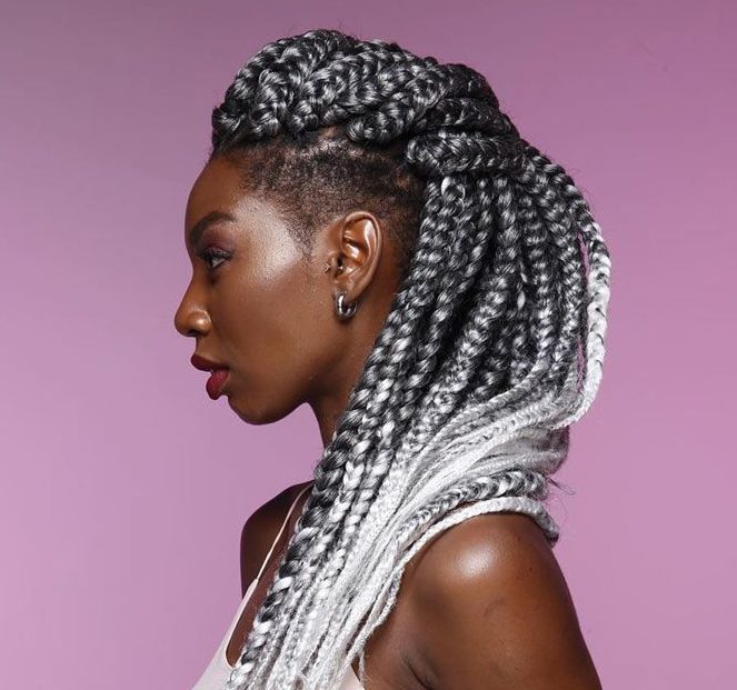 Silver Shaved Side Box Braids 