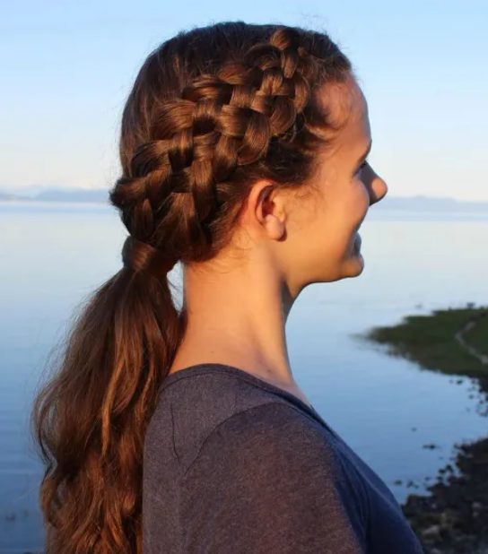 5 strand side Braid Pulled into a Ponytail