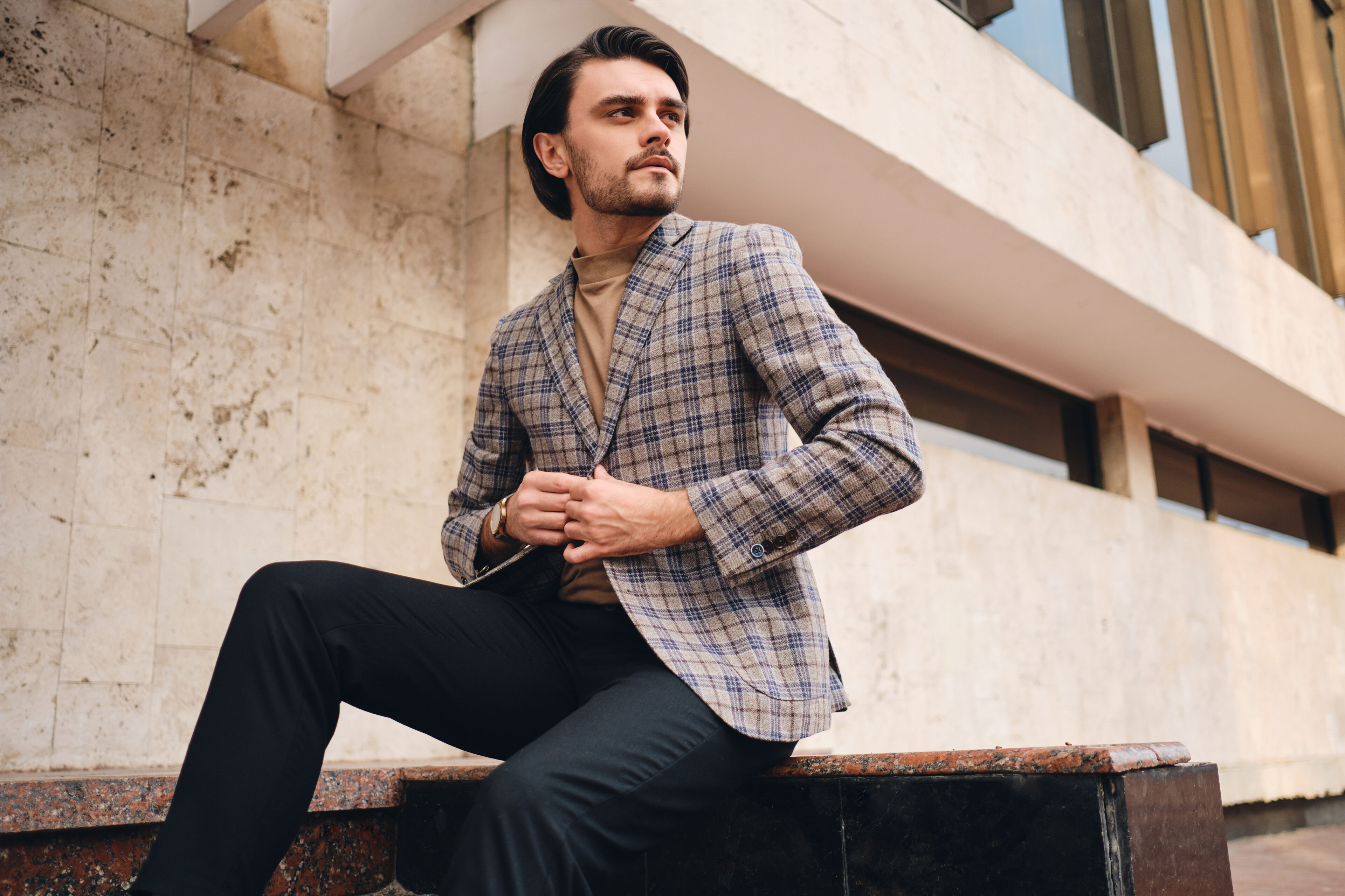 Turtleneck Sweater With A Blazer And Dress Pants