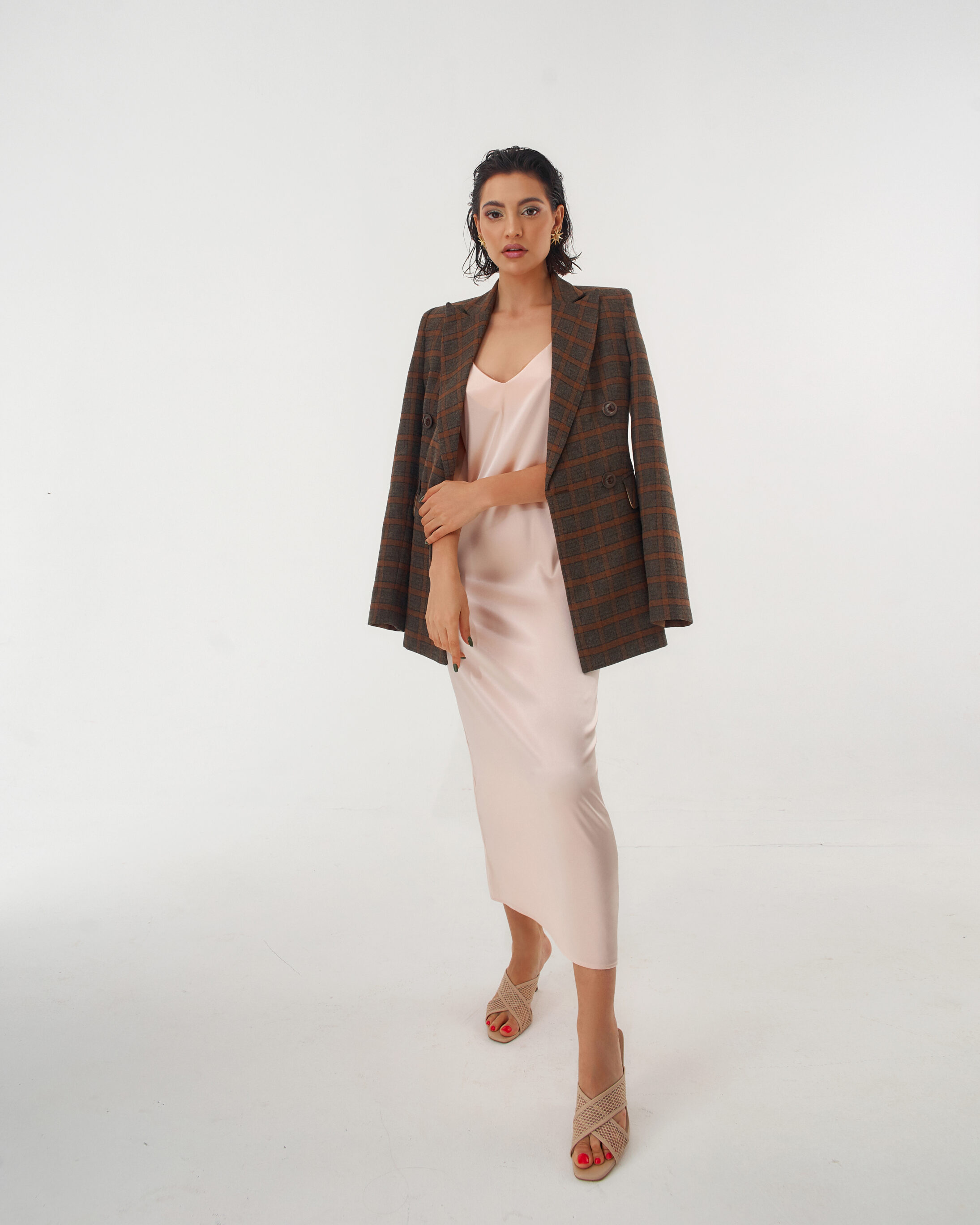 Creamy Silk Slip Dress And Blazer
