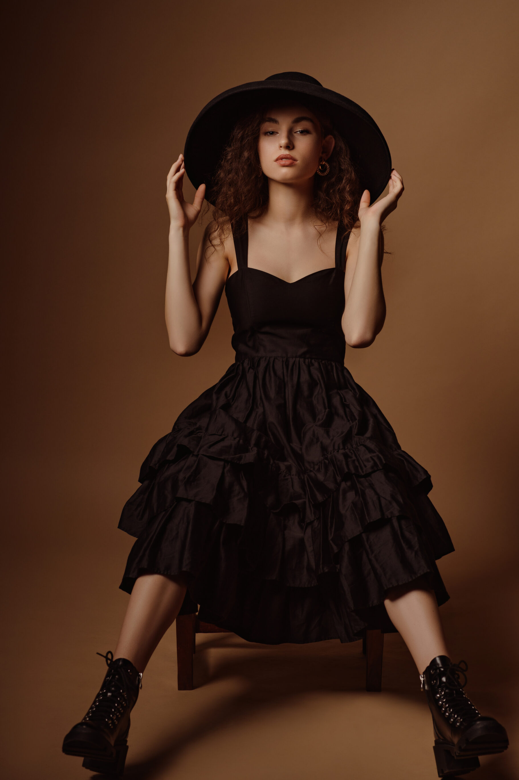 Black Ruffled Dresses And Ankle Boots