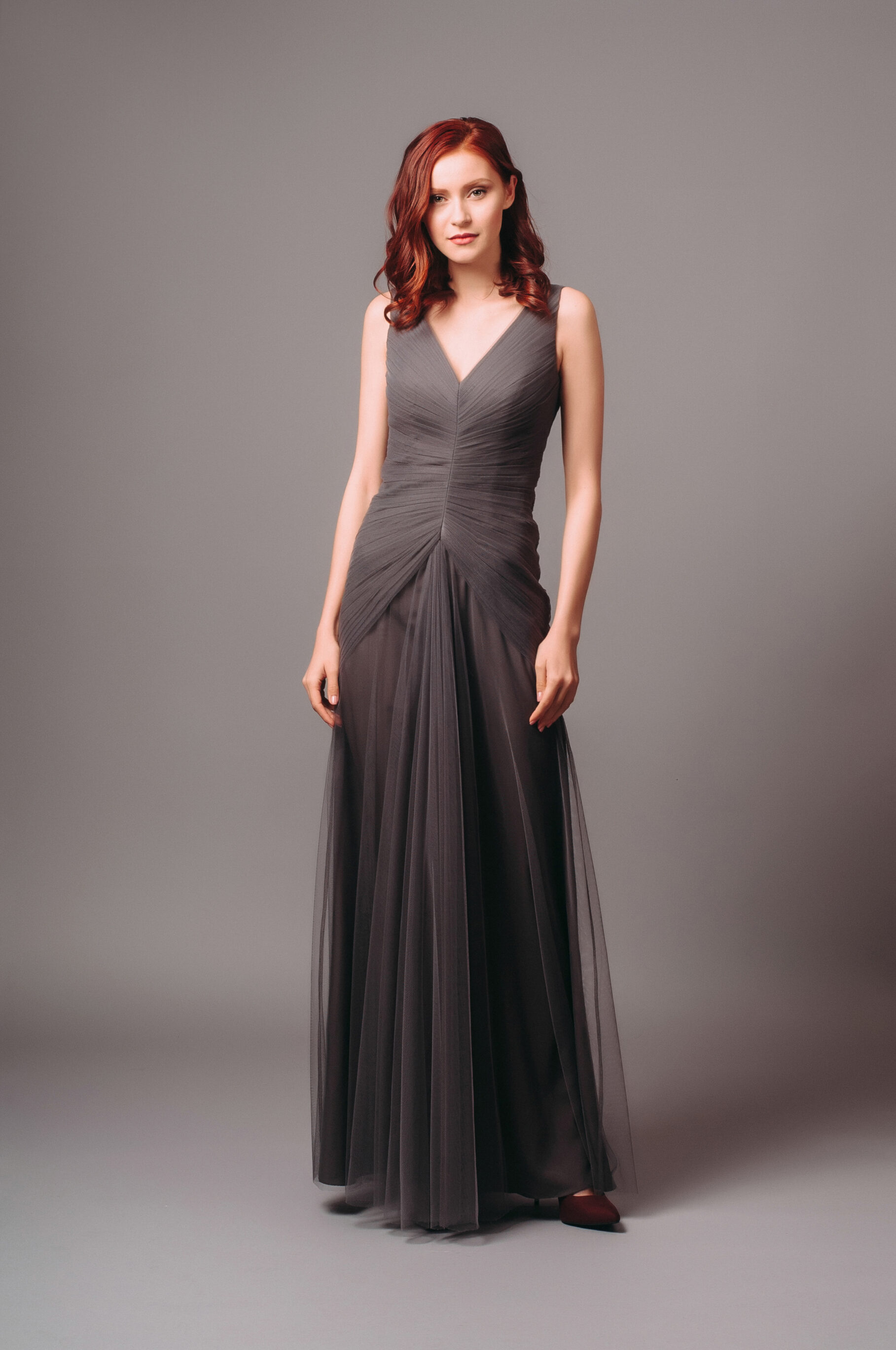 Chiffon Gray Deep V-neck Dresses 