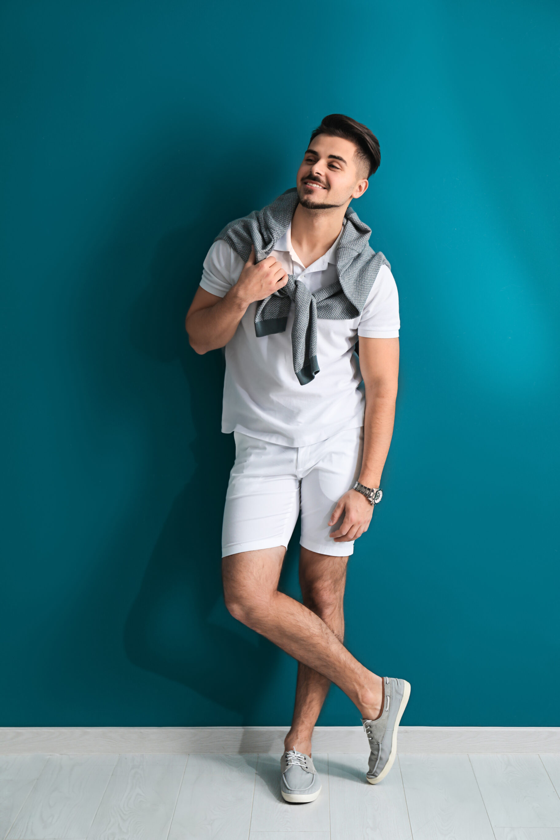 Polo With White Shorts And Sneakers