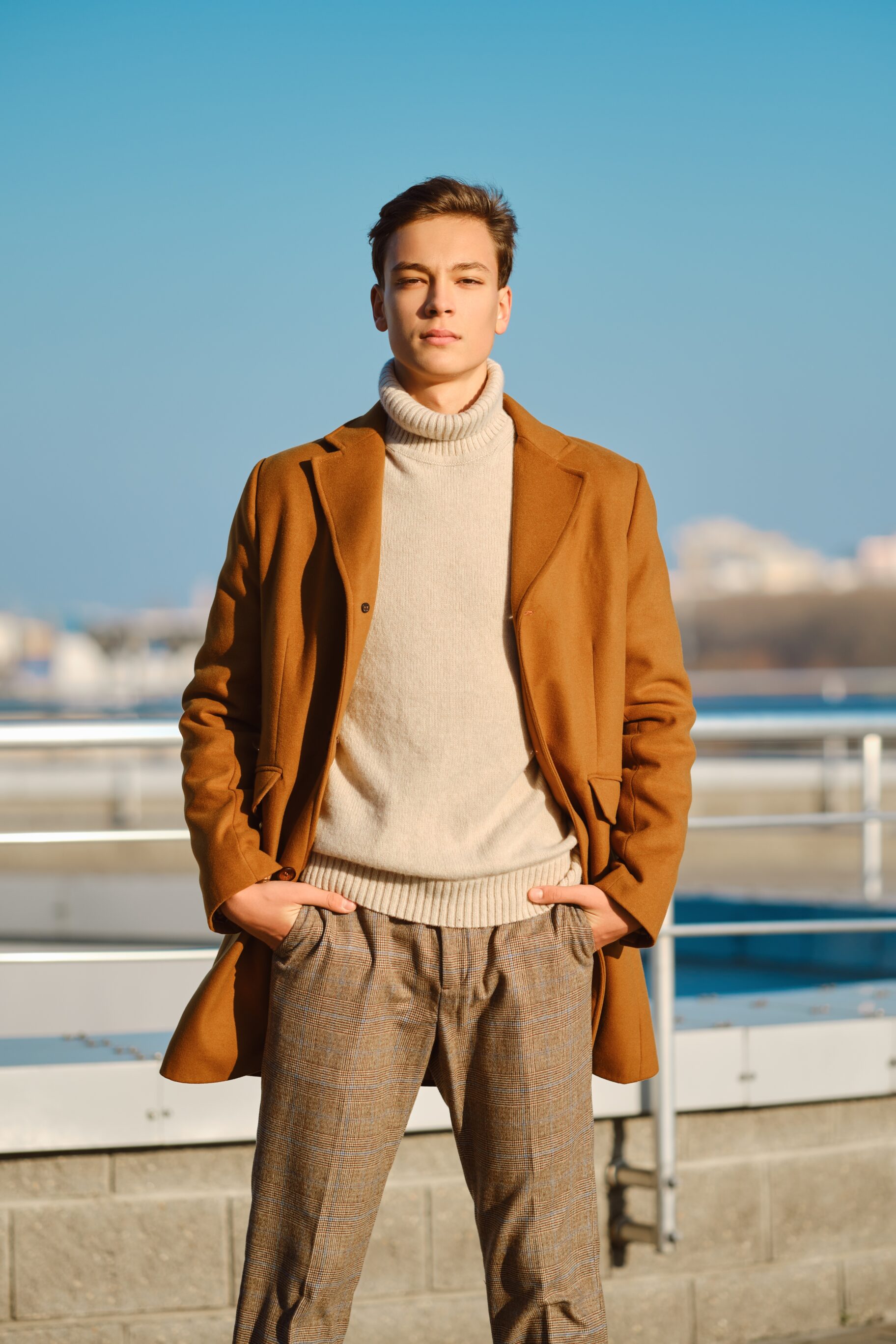 Turtleneck, Coat, And Trousers